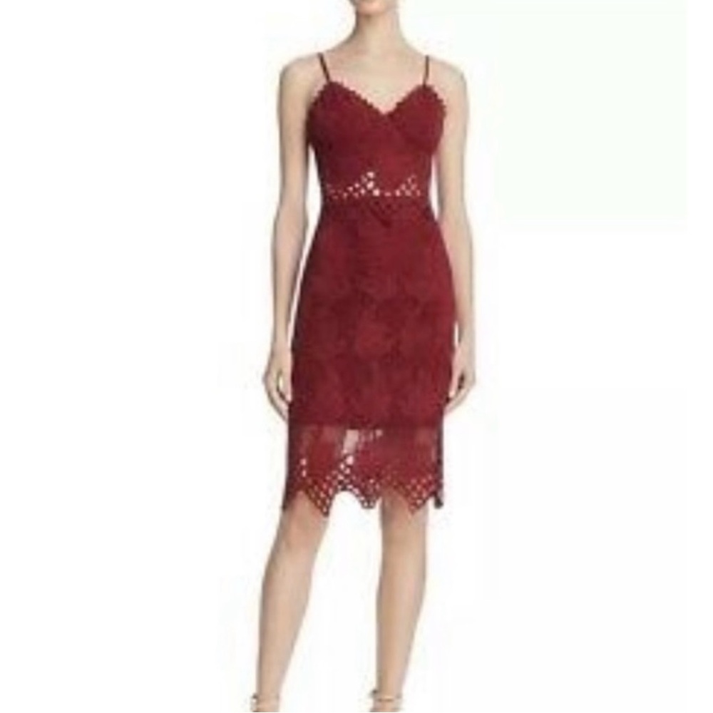 Aqua Burgundy Lace Midi Dress with Spaghetti Straps